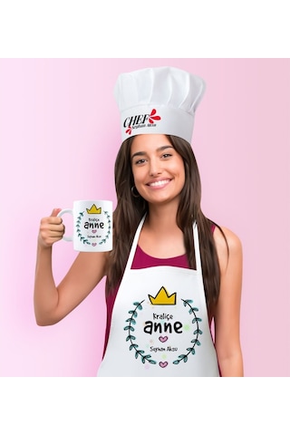 Kişiye Özel Kraliçe Anne Mutfak Önlüğü Aşçı Şapkası Ve Kupa Seti