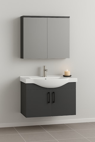 Nova 80 Cm Antrasit Mdf, Oval Seramik Lavabo, Banyo Dolabı Takımı Antrasit