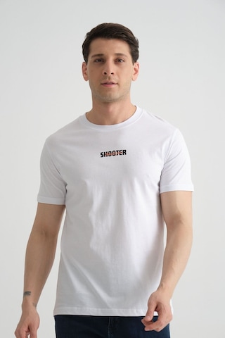 Shooter Sportwear Shooter Erkek T-shirt Minimal Baskılı Pamuklu Kumaş Standart Kalıp Beyaz