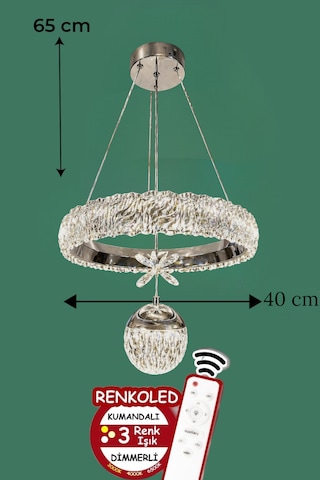 Kumandalı 3 Renk Işıklı Modern Sarkıt Led Avize Krom Kasa Salon,oda ,mutfak ,hol