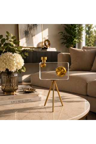 Modern Gold Detaylı Dekoratif Cam Kamera Dekoru 27 Cm 1