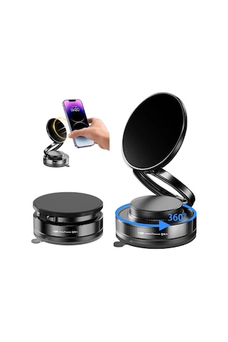 Metalik Magsafe Telefon Tutucu Tüm Yüzeylerle Uyumlu Vakumlu 360 Dönen Oynar Başlık - 9020688886087ynt