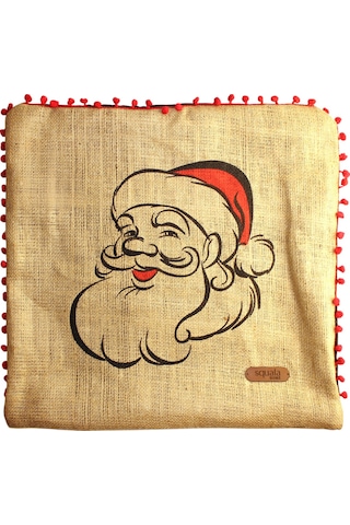 Püsküllü Jüt Kırlent Kılıfı 50 50 Noel Baba Desen