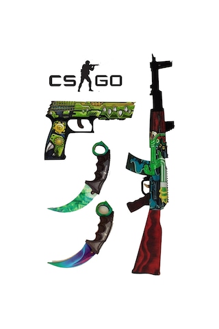 Ahşap Cs - Go Ak47 Ateş Yılanı Skin Kaplama Oyuncak Set3