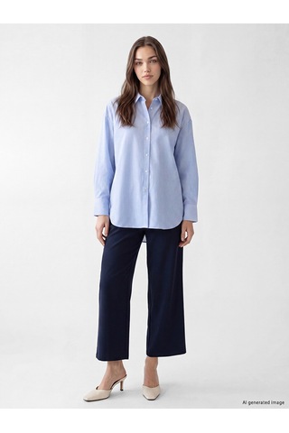 Lcw Modest Mavi Çizgili Oxford Kadın Gömlek