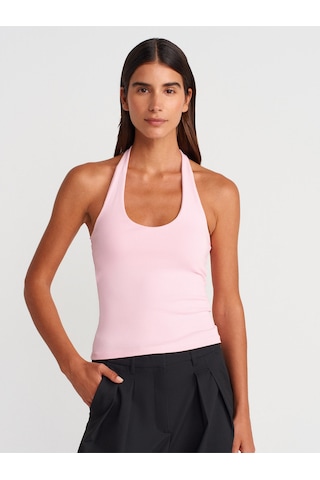 Dilvin Kadın Halter Yaka Sırtı Açık Pembe Bluz - 101a21052 Pembe