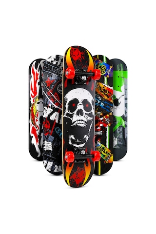 Orta Boy Kaykay 60 Cm 8 Katmanlı Canlı Desenli Kemik Teker Kaymaz Skateboard 2406 Gri