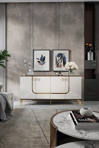 ART KONSOL MDF MEBRAN KAPAK CEVİZ KREM GOLD