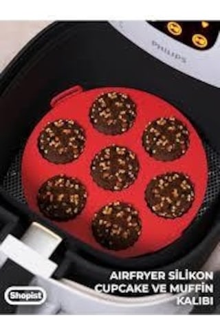 Crearthome Airfryer Pişirme Kabı 20x5 Cm Tüm Airfryer'lere Uyumlu Kırmızı Düz Silikon Kırmızı