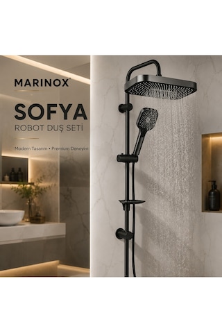 Sofya Mat Siyah Robot Duş Seti Geniş Tepe Duşlu Çok Fonksiyonlu El Duşlu Modern Banyo Duş Sistemi