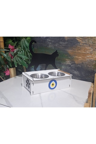 Ahşap Mama Kabı Kedileriniz Için El Yapımı Figürlü