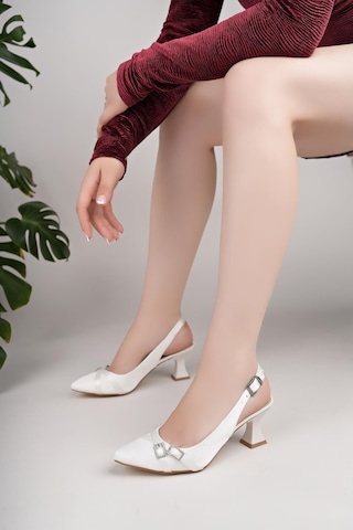 Nesilshoes Nesil Shoes Bln 860-1 Sedef Kumaş Topuklu Kadın Sandalet
