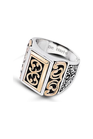 Kuyumcudukkanı Siyah Oksitli Motifli Bronz Parçalı Elyapımı Gümüş Erkek Yüzük-60015-w-blk 34 Beyaz
