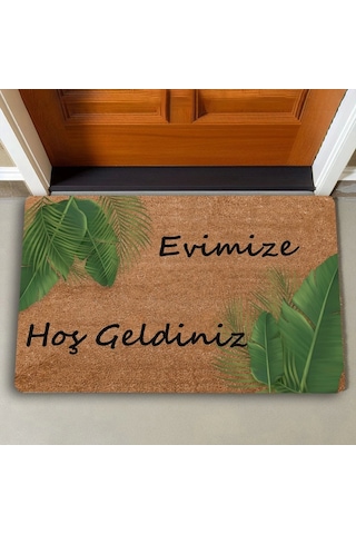 Valerine Life Tropikal Palmiye Yaprağı Evimize Hoş Geldiniz Kapı Önü Paspası 45 x 70 CM