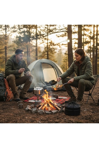 Orcamp Out-1160 Ironchef Çelik Kamp Mutfak Seti Tencere - Tava -çaydanlık Açık Gri