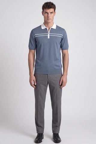 Sabri Özel Mavi Regular Fit Fermuarlı Polo Yaka Örme Triko T-shirt