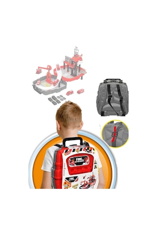 Sırt Çantalı Oyuncak İtfaiye Garaj Oyun Seti Taşınabilir Pist