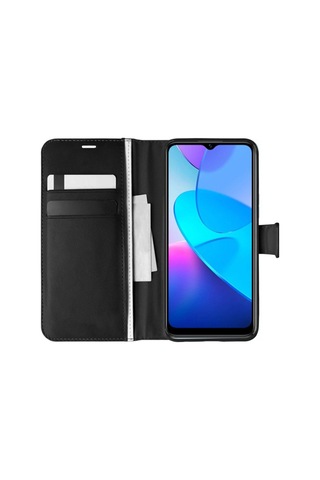 Vivo Y16 Kılıf Kapaklı Standlı Kartlıklı Korumalı Siyah Siyah-colr72945