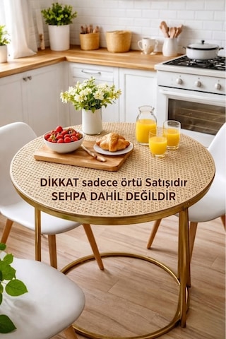 Yuvarlak Hasır Sehpa Örtüsü Pvc Dantel Desenli Gold Lüx Çeyizlik Masa Örtüsü Altın