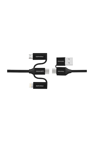 Promate Universal Lightning Type-C Micro-USB Şarj Kablosu Siyah