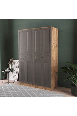 Nil 4 Kapaklı Eko Bazalı Gardırop - Mdf Kapak Antrasit