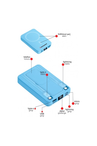 Magsafe Powerbank 10000 Mah Standlı Hızlı Taşınabilir Iphone 11 12 13 14 15 16 17 Samsung Uyumlu Mavi