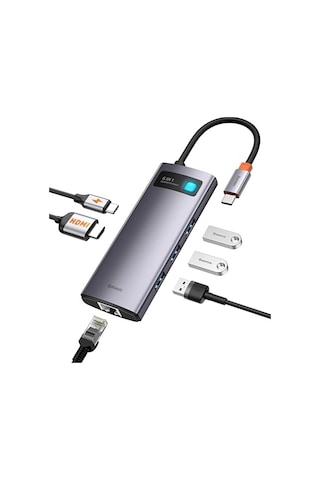 Baseus Metal Gleam 6 İn 1, Çok Fonksiyonlu Bilgisayar/telefon Hub Adaptörü, Gri, Bağlantı Sayısı: 6, Giriş: Usb