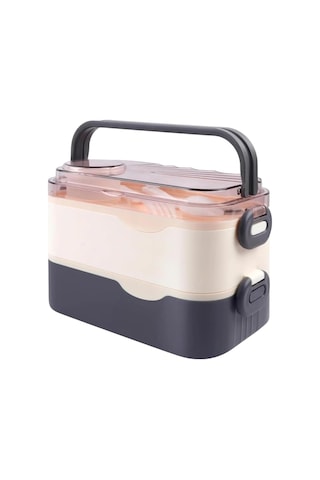Bento 1350ml Lunchbox 2 Katlı 3 Bölmeli Ve Sosluklu Çelik Sefer Tası Yemek Kutusu Çatal Kaşık Hediyeli Lacivert Bakır