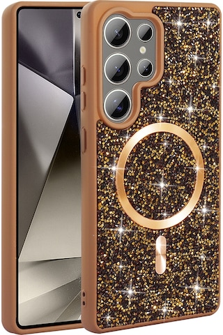 Galaxy Uyumlu S26 Ultra Kılıf Pırlanta Taşlı Tasarımlı Magsafe Şarj Özellikli Mozaik Silikon Kapak Desert Titanyum