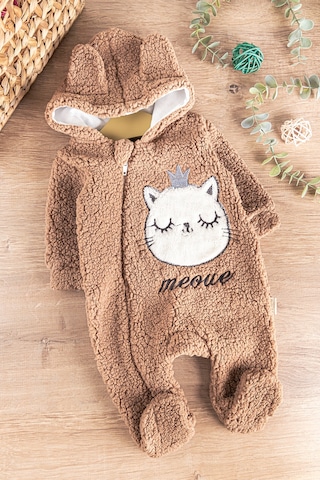 Babymod Kedi Figürlü Peluş Welsoft Kız/erkek Bebek Tulum Kahverengi