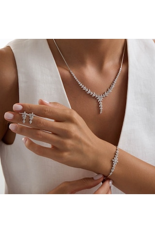 Cam Güzeli Beyaz Altın Takı Seti T14327