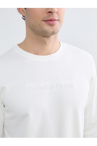 Lcwaıkıkı Classic Beyaz Bisiklet Yaka Baskılı Erkek Sweatshirt