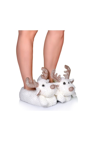 Twigy Geyik Star AA0646 Kadın Hayvanlı Panduf Beyaz 36/41 Beyaz