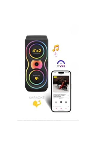 Maxron Mxtube 20w Bluetooth Hoparlör Led Işıklı Ses Sistemi Parti Speaker Karaoke Özellikli + Mikrofon
