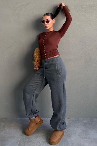 Antrasit Geniş Paça Rahat Kalıp Lastikli Eşofman Altı Mg2581 Antrasit