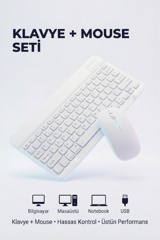 Kablosuz Bluetooth Klavye Mouse Seti Şarj Edilebilir