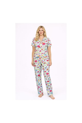 Burcumay Kadın Çok Renkli Donut Desenli Kısa Kollu Yazlık Pijama Takımı Çok Renkli
