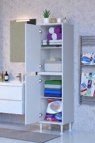 Eliusta Nuve Geniş Depolama Alanlı Dolap 45 Cm Banyo/mutfak Çok Fonksiyonlu 45x138x32,5 Cm Saklama Dolabı Beyaz