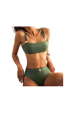 2 Adet/takım Şık Mayo Yastıklı Slim Fit Yaz Askı Tasarım Bikini Seti Hawaii İçin Haki