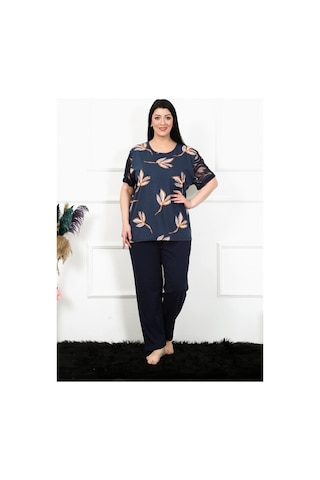 Akbeniz Kadın 5xl-6xl-7xl-8xl Büyük Beden Kısa Kol Pijama Takım 75005-lacivert Lacivert