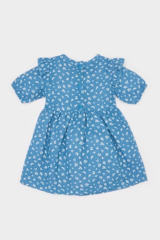 DeFacto Kız Bebek Desenli Kısa Kollu Flamlı Poplin Elbise E5809A525SPBE88 Mavi
