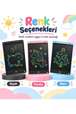 20 İnç Lcd Yazı Ve Çizim Tableti Renkli Ekranlı Tek Tuşla Silme Kalemli Çocuk Not Ve