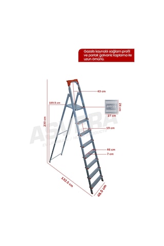 Asvera 7+1 8 Basamaklı Katlanabilir Profil Merdiven - Sağlam Çelik Çatı Ve Depo Merdiveni