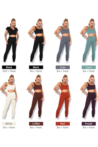 Konesam Kadınlar İçin Elastik Nihai Konforlü Spor Seti - Akıllı Ter Emici Triko, Yoga Ve Fitness İçin Dik Yaka Büstiyer + Tayt L, Mavi Gri SiYAH