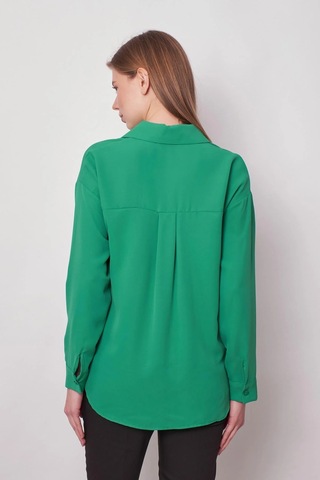 Kadın Yakalı Düşük Omuzlu Uzun Kol Likrasız Kumaş Gömlek-yeşil Yeşil