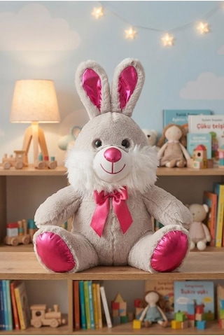 Gri Peluş Tavşan 50 Cm Sevimli Ve Konforlu Uyku Yastığı Ve Sarılma Arkadaşı Dekoratif Oyuncak Pembe