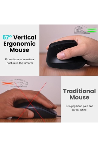 Kablosuz Ergonomik Dikey Fare: 2.4g Bt Modu Bağlantılı Şarj Edilebilir Bilgisayar Fareleri, Sağ El İçin Karpal Tü Genel