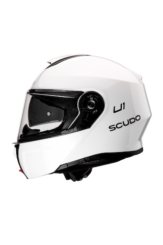 Scudo U1 Ece 22.06 Sertifikalı Modüler Çene Açılır Güneş Vizörlü Motosiklet Kaskı Beyaz