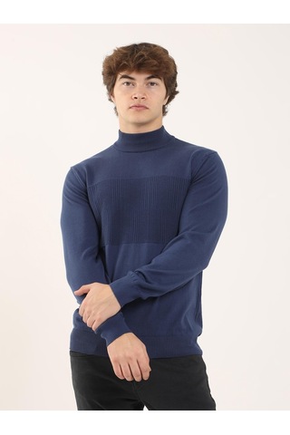 Dufy İndigo Erkek Regular Fit Dik Yaka Triko - 90634 İndigo