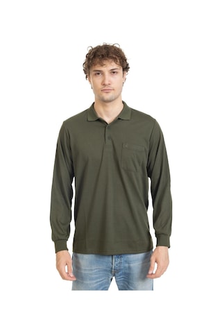 Erkek Orta Yaş Ve Üzeri Polo Yaka Cepli Uzun Kollu Mevsimlik Sweatshirt 1103-haki Yeşili-haki Yeşili Haki